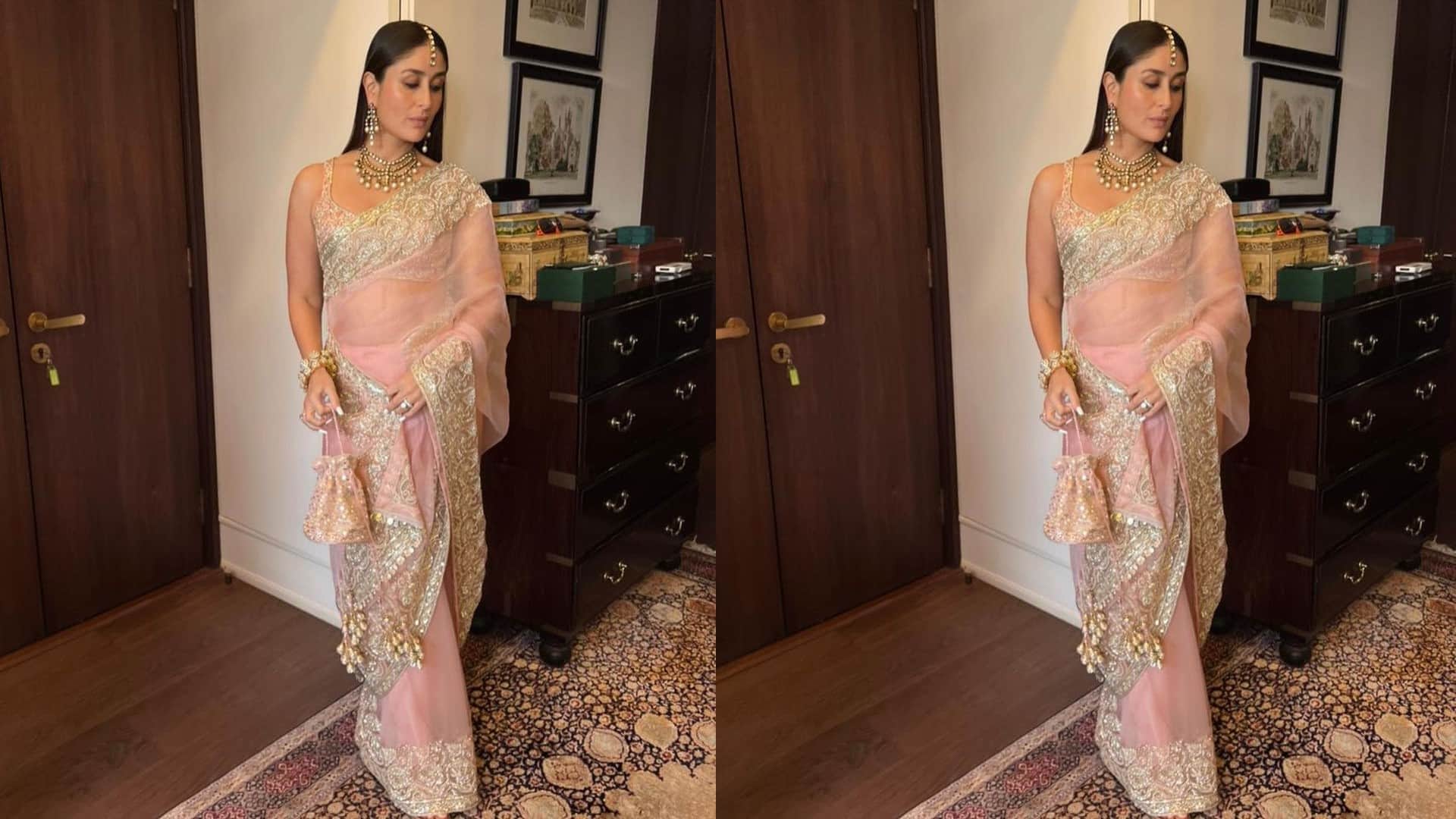 Kareena Kapoor Organza Saree Photos in Ranbir Alia Wedding