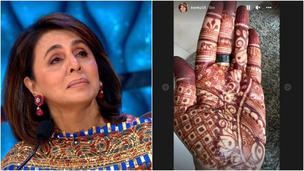 Ranbir Alia Wedding: Neetu Kapoor shares her photo from ranbir alia mehendi ceremony flaunts her mehendi with rishi kapoor name written on it