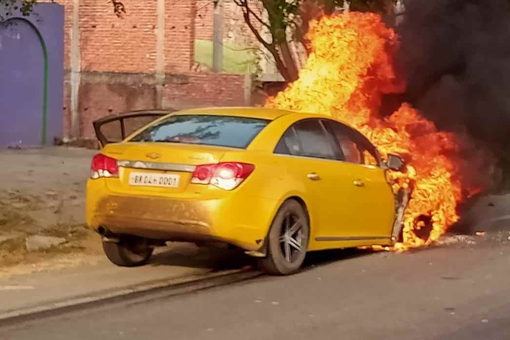 fire on car