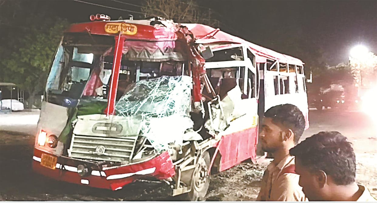 Roadways bus rammed into a truck parked on the side of the road, 12 passengers injured