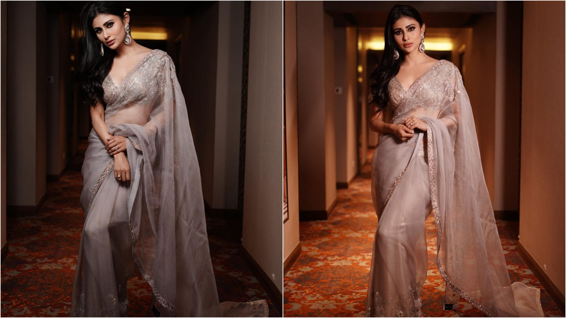 mouni roy sizzling look in tight fitting deep blue sequin short dress