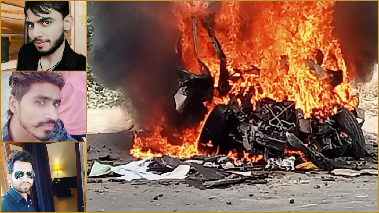 Three friends burnt alive in a car in a road accident in Panipat