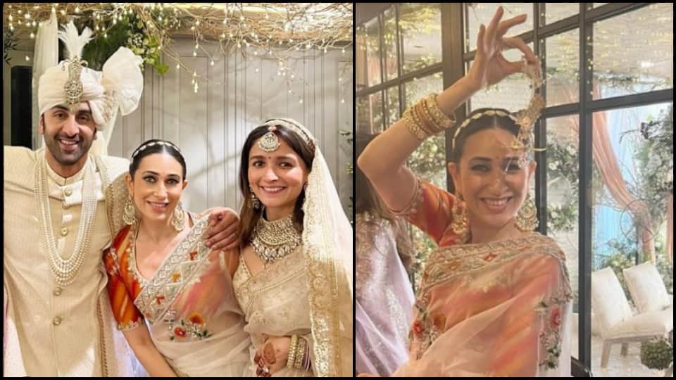 Alia ranbir wedding Karisma Kapoor shares excitement as Alia kaleeras falls on her See pictures