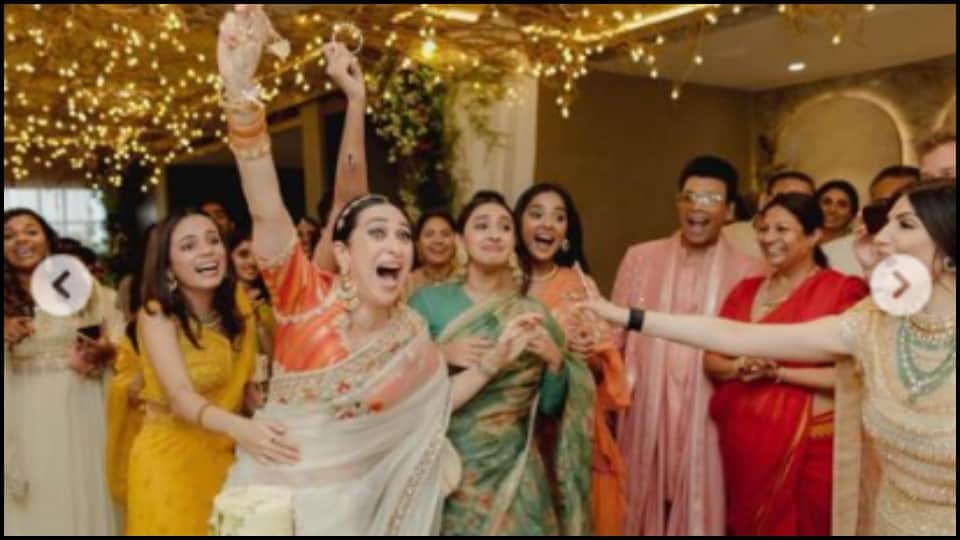 Alia ranbir wedding Karisma Kapoor shares excitement as Alia kaleeras falls on her See pictures