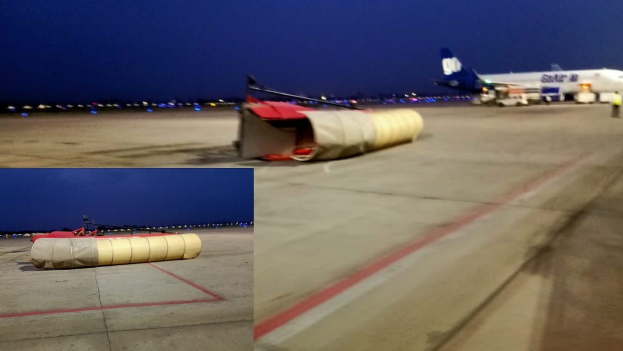Step ladder of plane falls down on Lucknow airport.