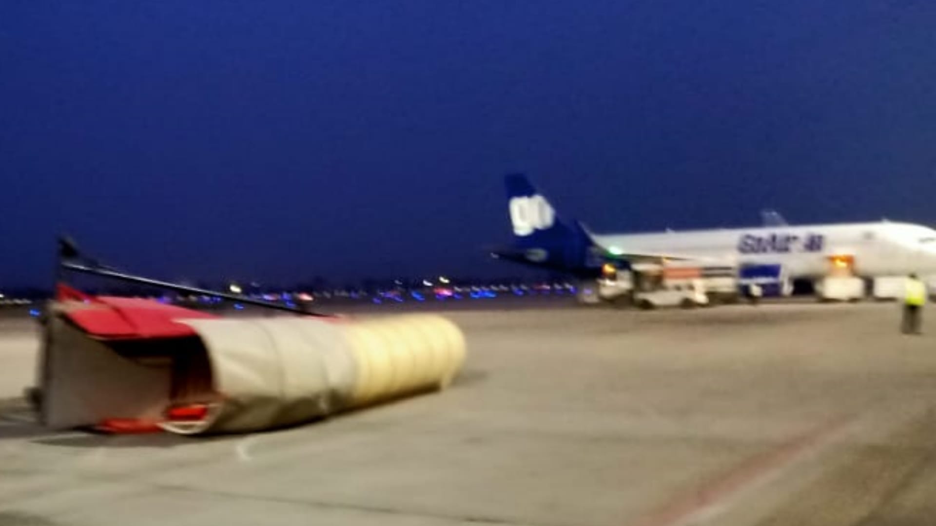 Step ladder of plane falls down on Lucknow airport.
