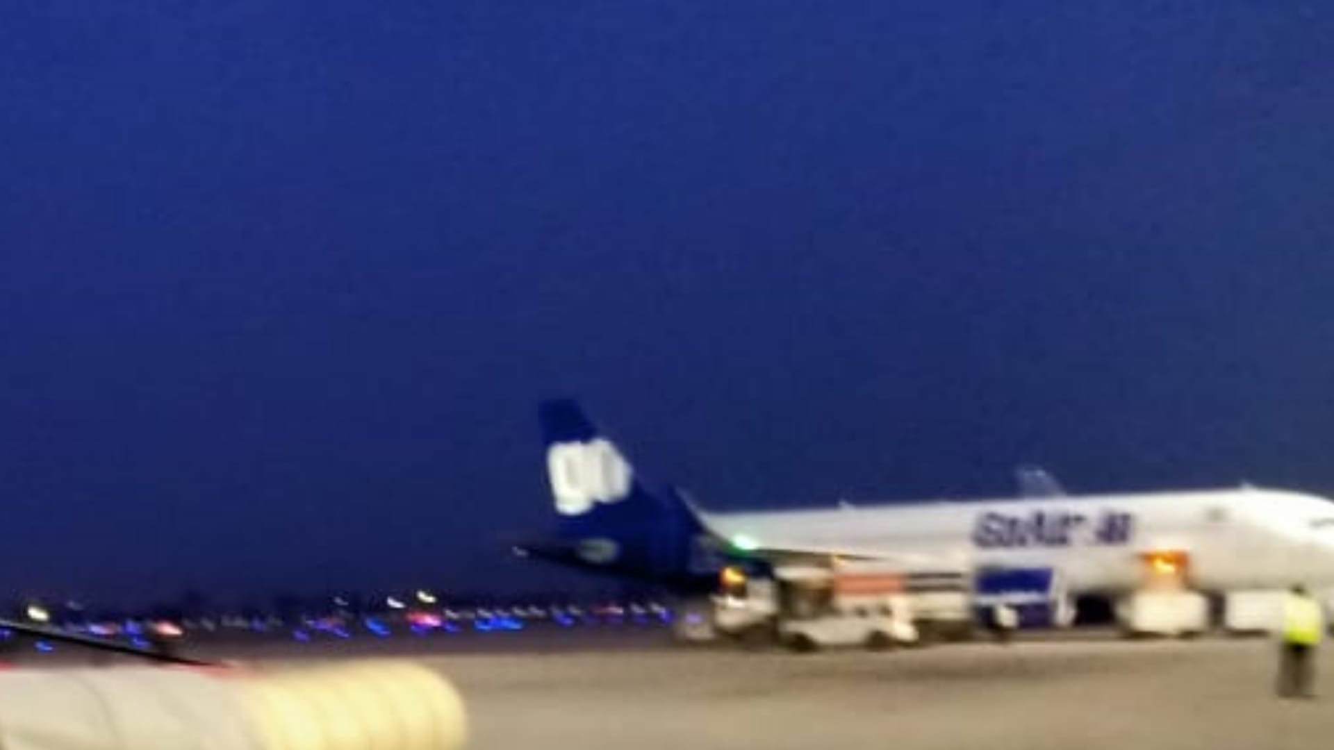 Step ladder of plane falls down on Lucknow airport.
