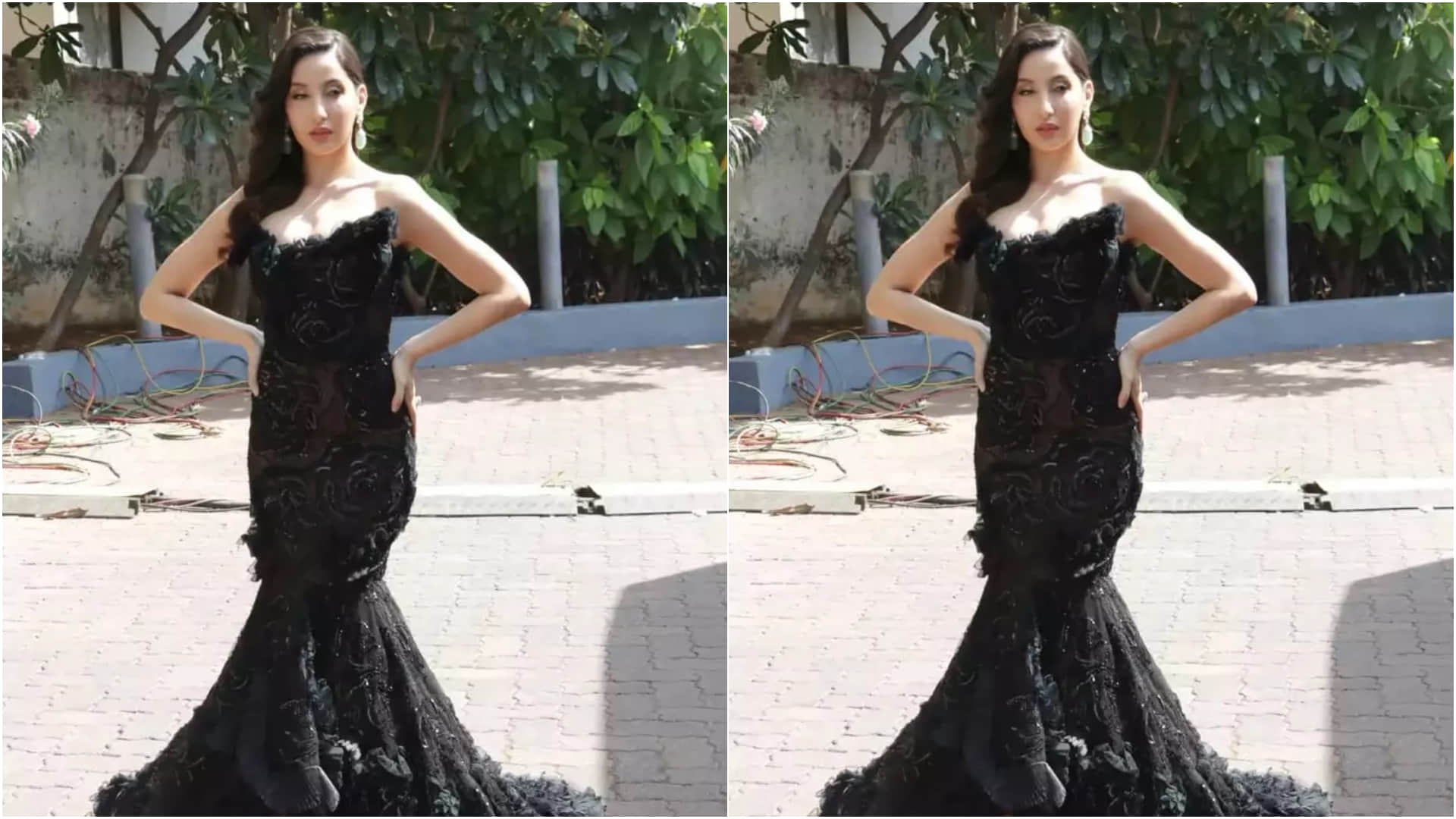 nora fatehi troll for black sheer off shoulder dress netizens said ye bachhon ka show hai