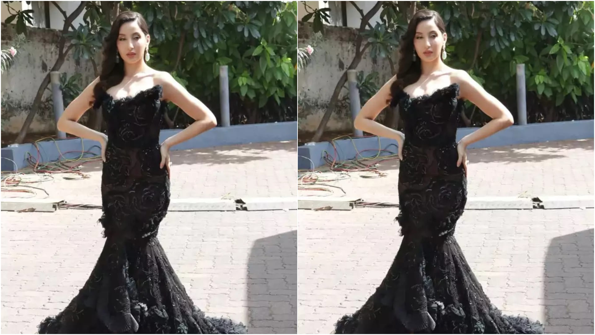 nora fatehi troll for black sheer off shoulder dress netizens said ye bachhon ka show hai