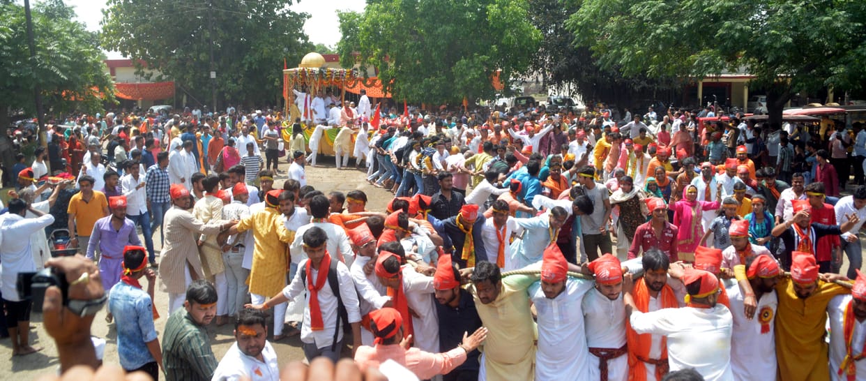 Crowd of devotees on the streets of the city