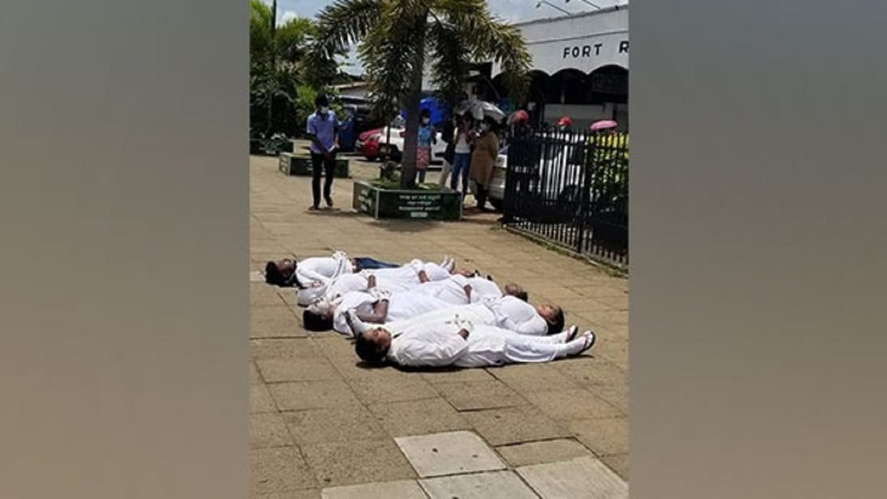 Sri Lankan people protest peacefully on the anniversary of Easter attacks