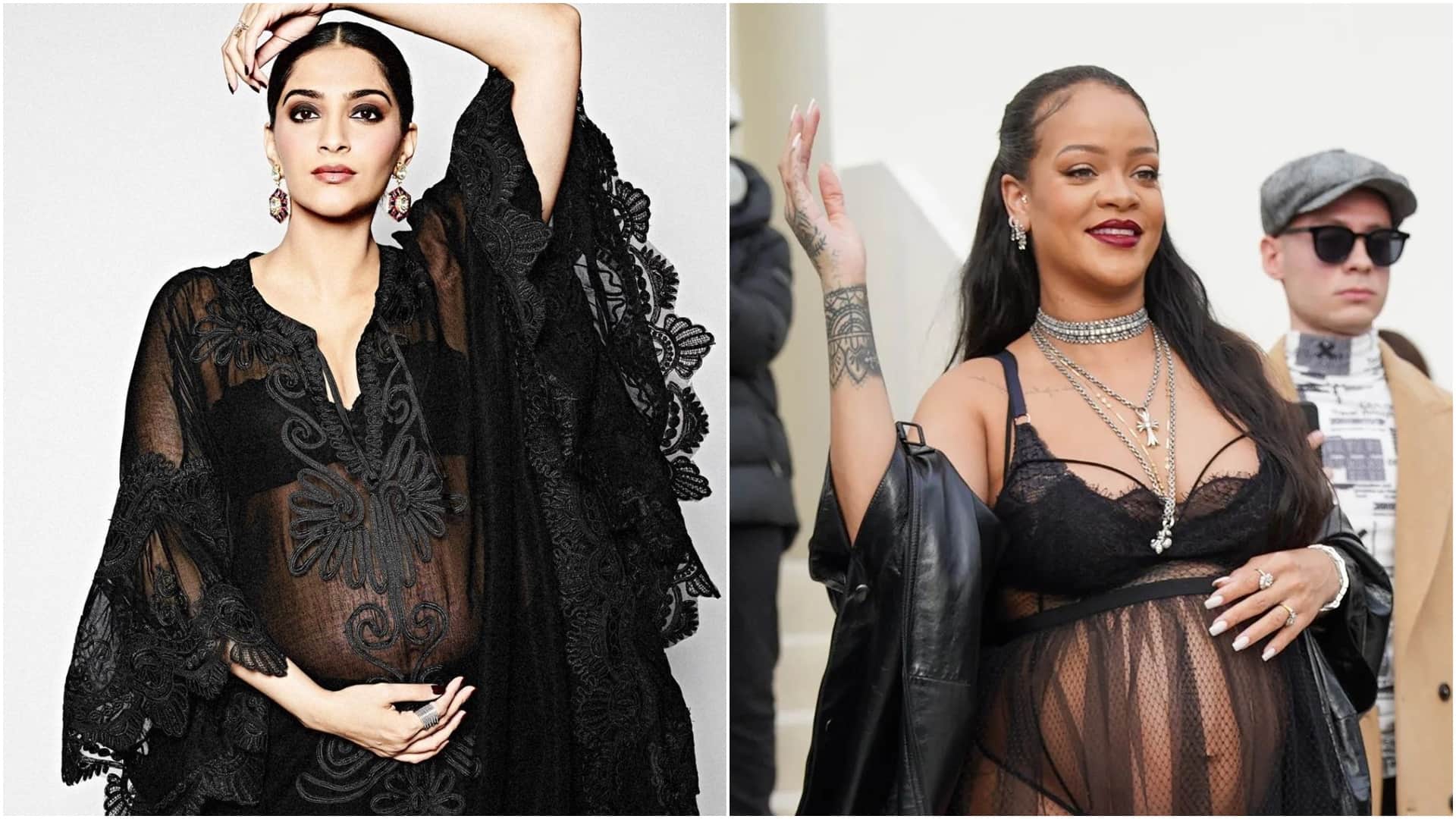 Sonam Kapoor shared pictures flaunting baby bump on instagram the actress looked beautiful in black outfit