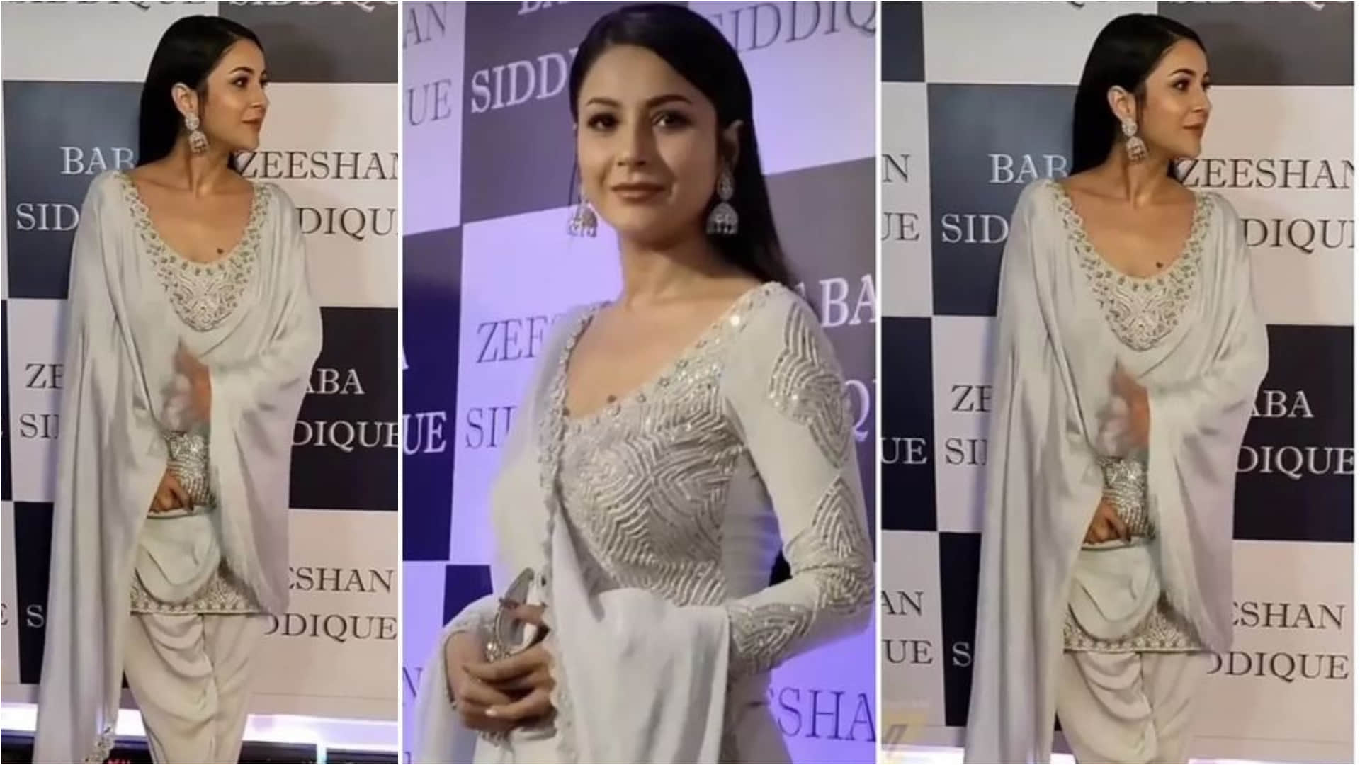 shehnaaz gill in grey patiala suit for baba siddique iftar party