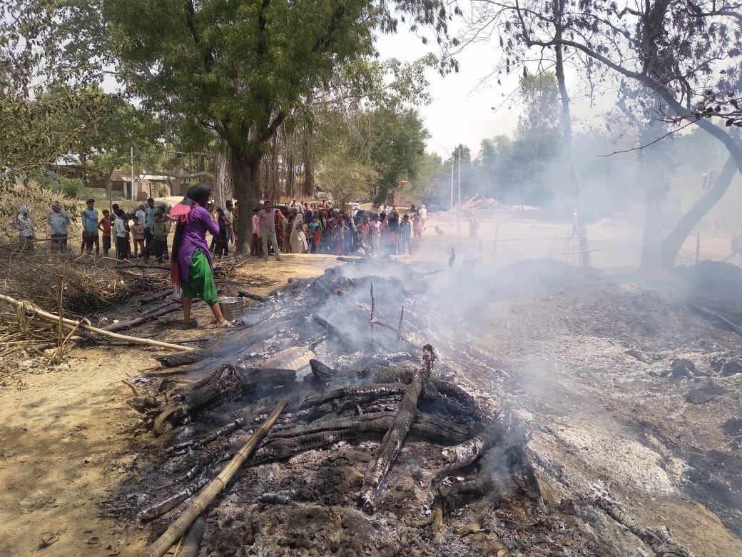 In Balarpur, there was a fire in the bushes along with burning of cow dung