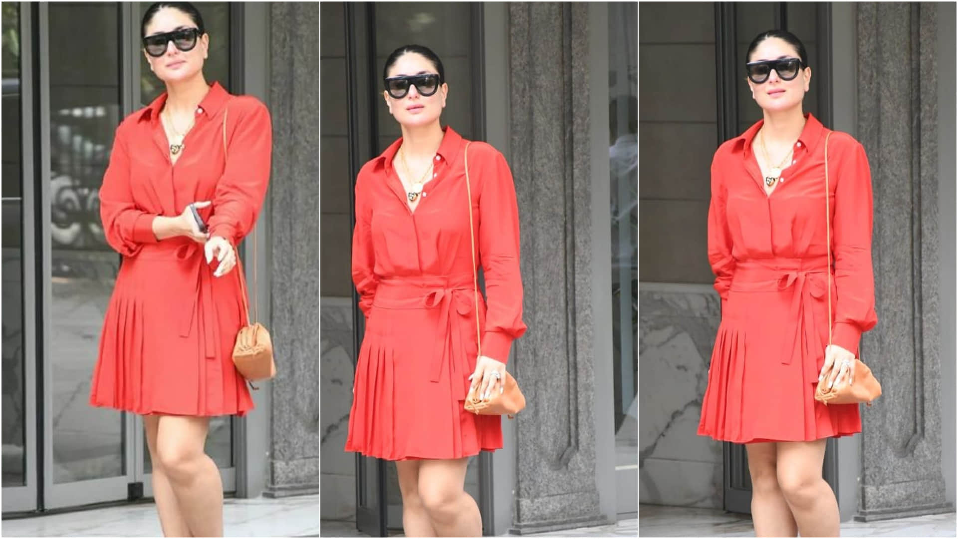 kareena kapoor chic look in red short dress visit for mother babita kapoor birthday
