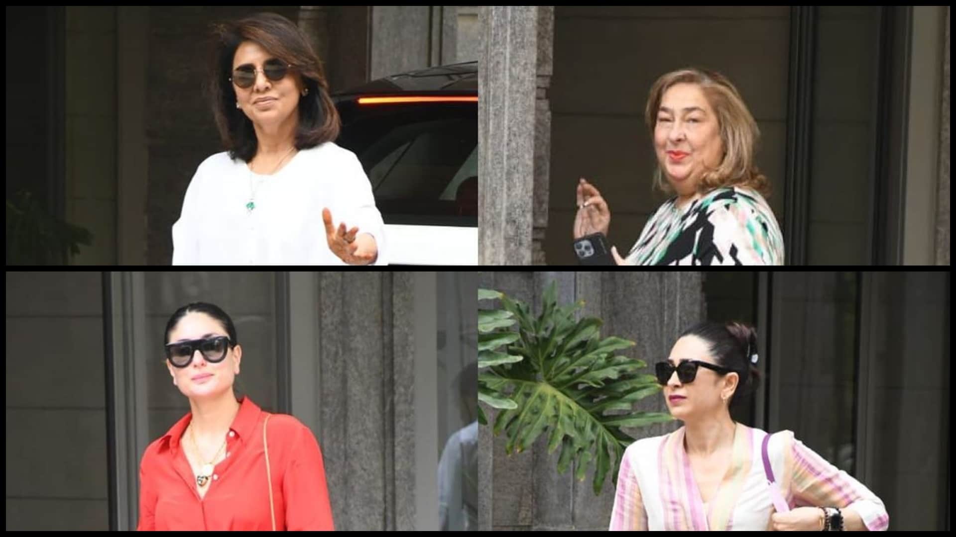 Kareena Karishma kapoor Saif Ali khan Neetu kapoor spotted at randhir Kapoor residence for babita kapoor birthday celebration