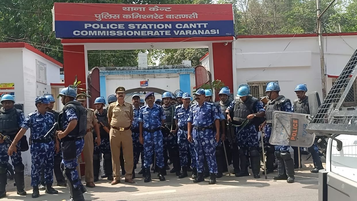 Rapid Action Force personnel flag march with Varanasi police collect intelligence report with geographical location