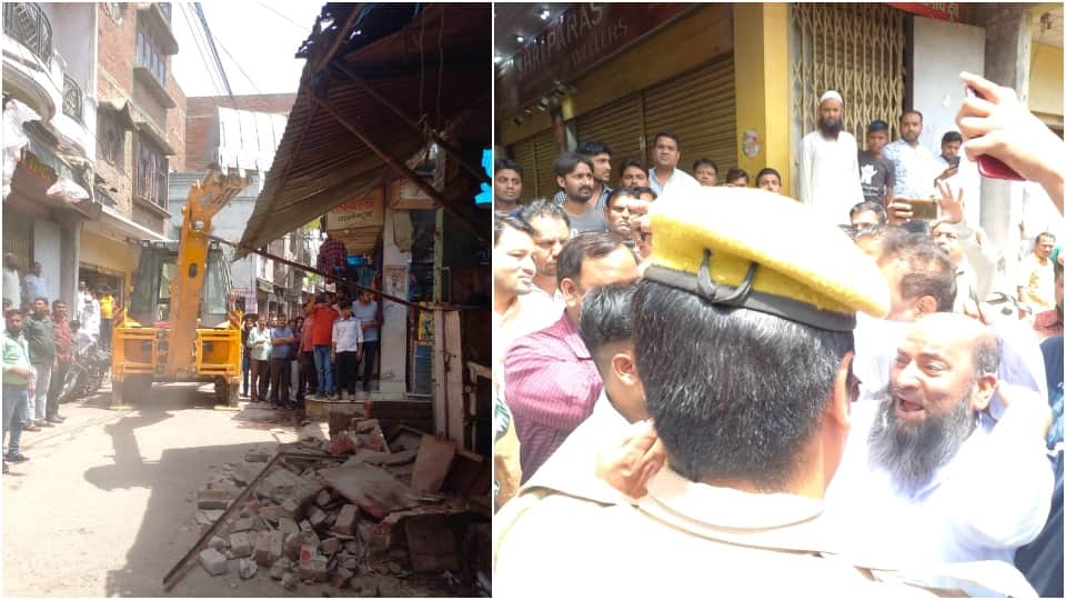 encroachment removed by bulldozer in Etah markets