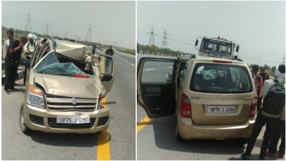 Agra Lucknow Expressway accident husband died wife condition critical