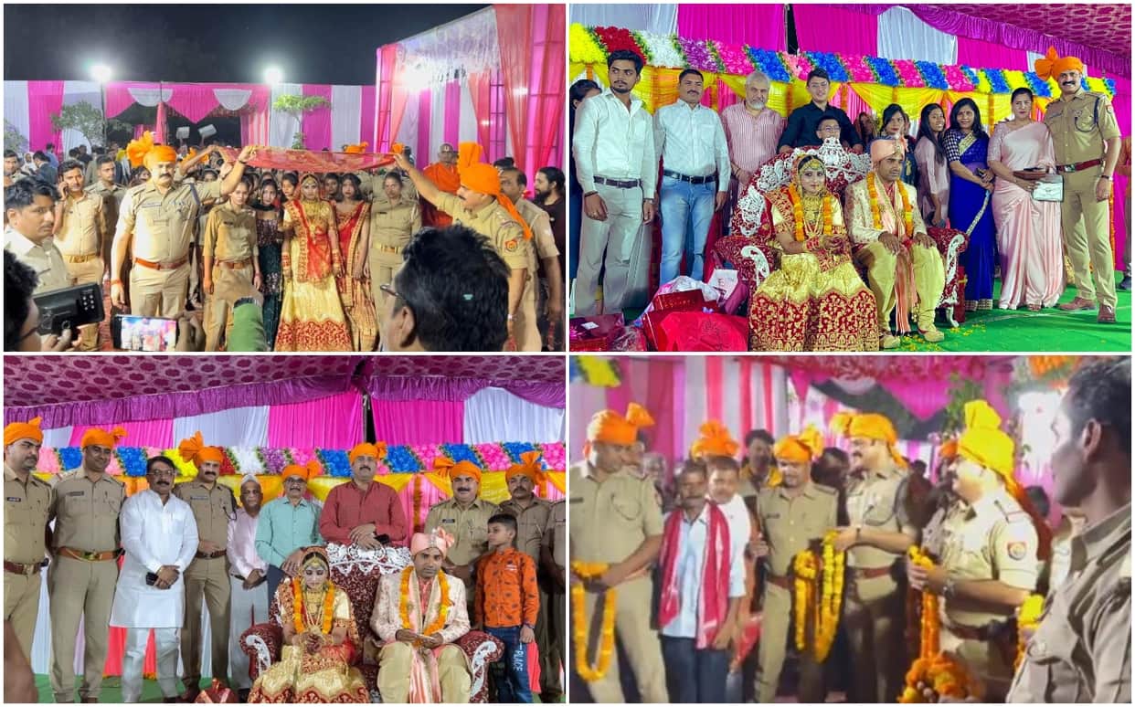 police became gharati in chadauli welcomed barati by tying safa DSP anirudh singh paid entire cost for this wedding
