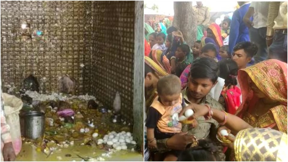 Devotees Worship In Nagar Sen Baba Temple With Egg in Firozabad