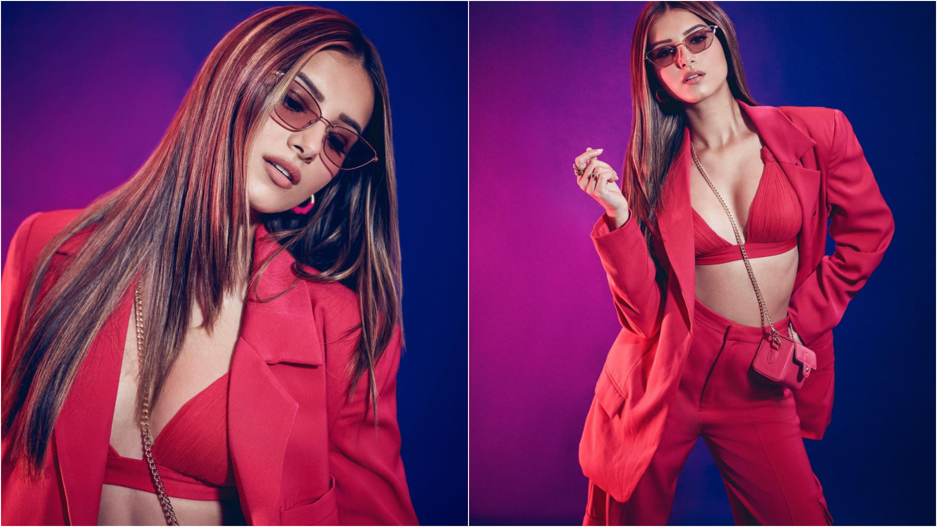 tara sutaria pink blazer pant with bikini top boss lady look for heropanti 2 promotion