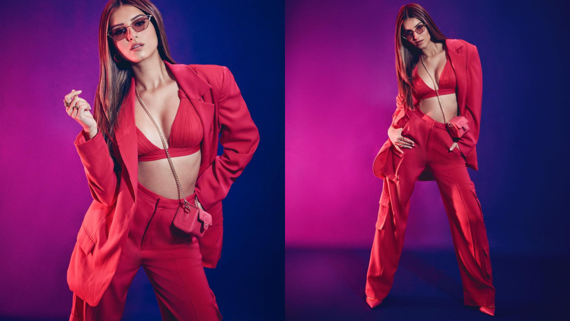 tara sutaria pink blazer pant with bikini top boss lady look for heropanti 2 promotion