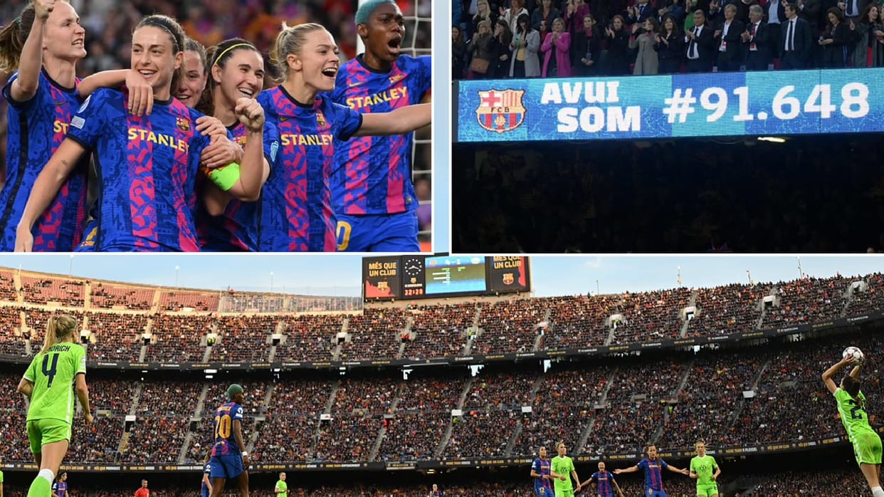 Women's football Record 91,648 spectators came to watch the match at Camp Nou Stadium Barcelona beat Wolfsburg