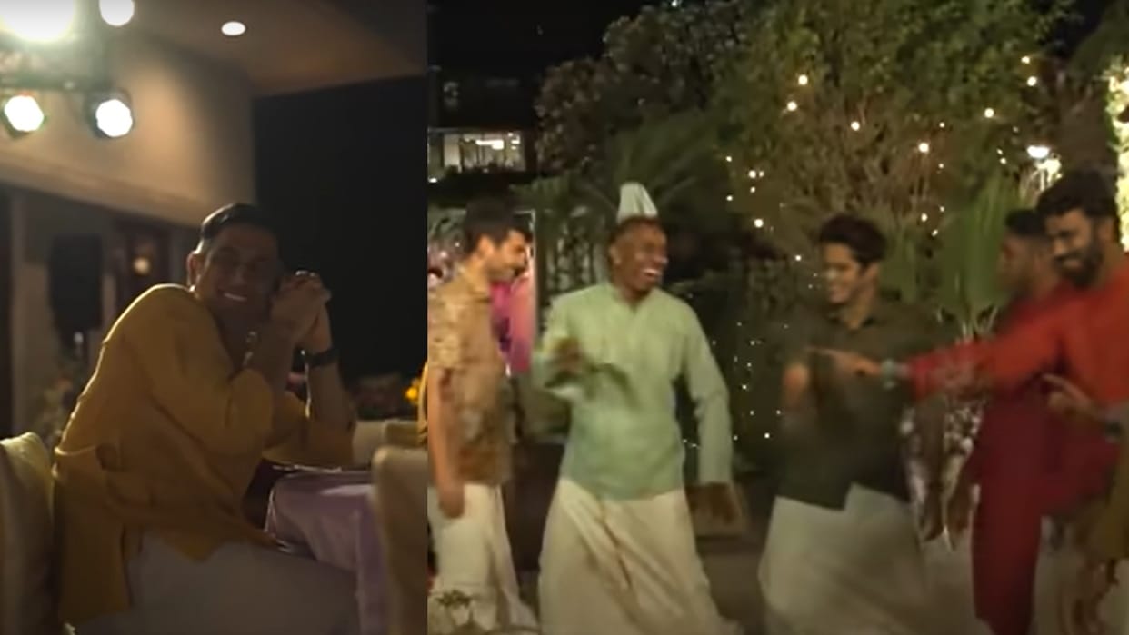 Dhoni and Dwayne bravo dance on Devon Conway Pre wedding Party watch Video