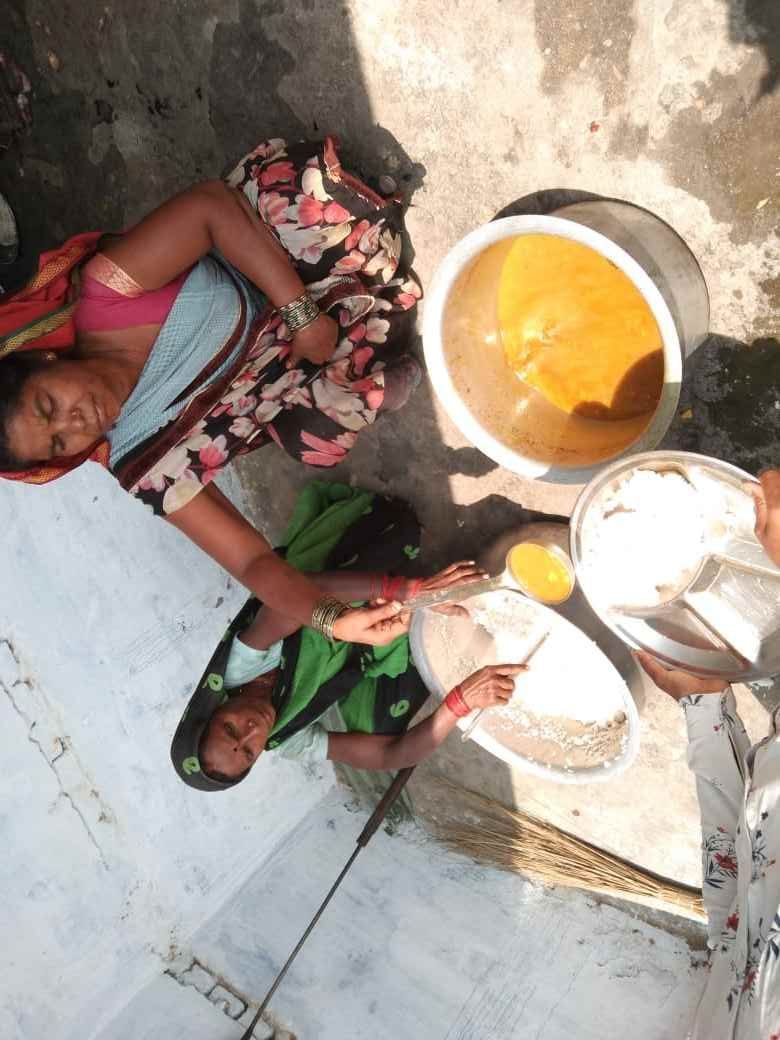 Vegetable and rice served instead of roti-vegetable and fruit