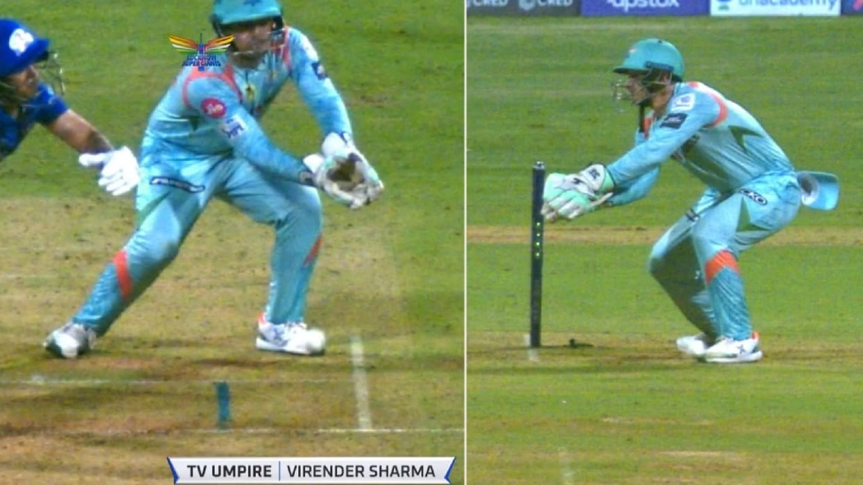 Ishan Kishan bizarre Dismissal in IPL 2022 against LSG Quinton De kock shoes gave wicket to bishanoi