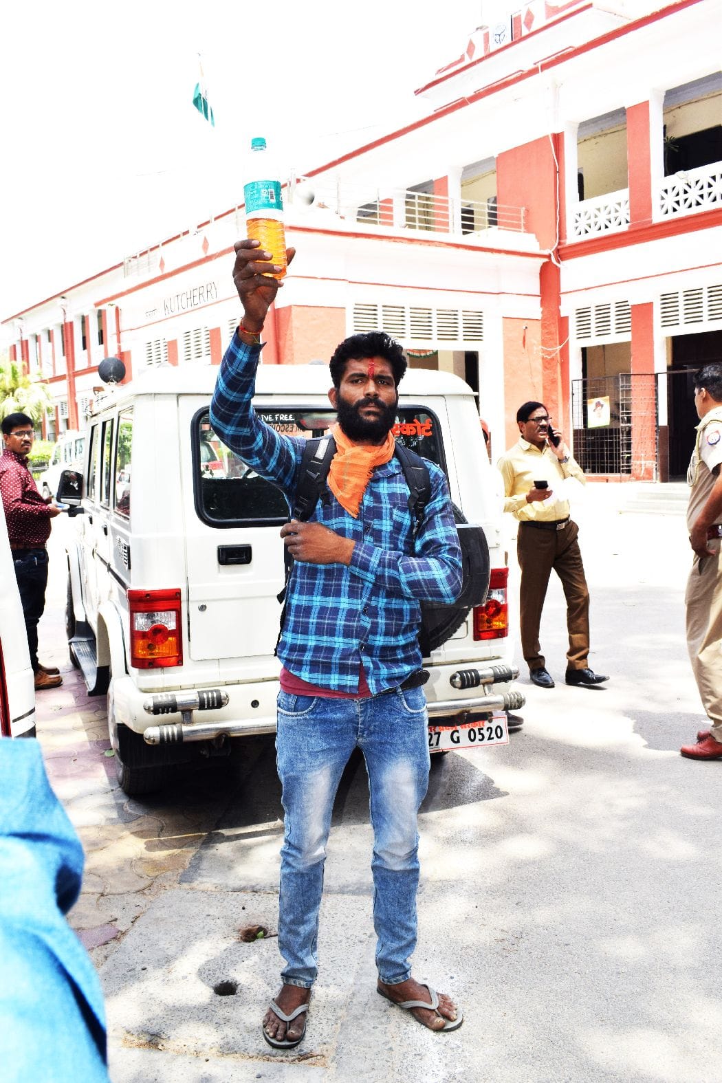 The youth reached the collectorate with a bottle full of petrol with the intention of self-immolation