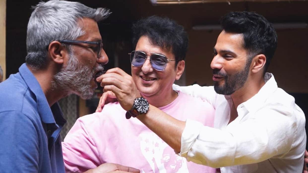 varun dhawan celebrates birthday on bawaal sets janhvi kapoor nitesh tiwari sajid nadiadwala join in celebrations see pics