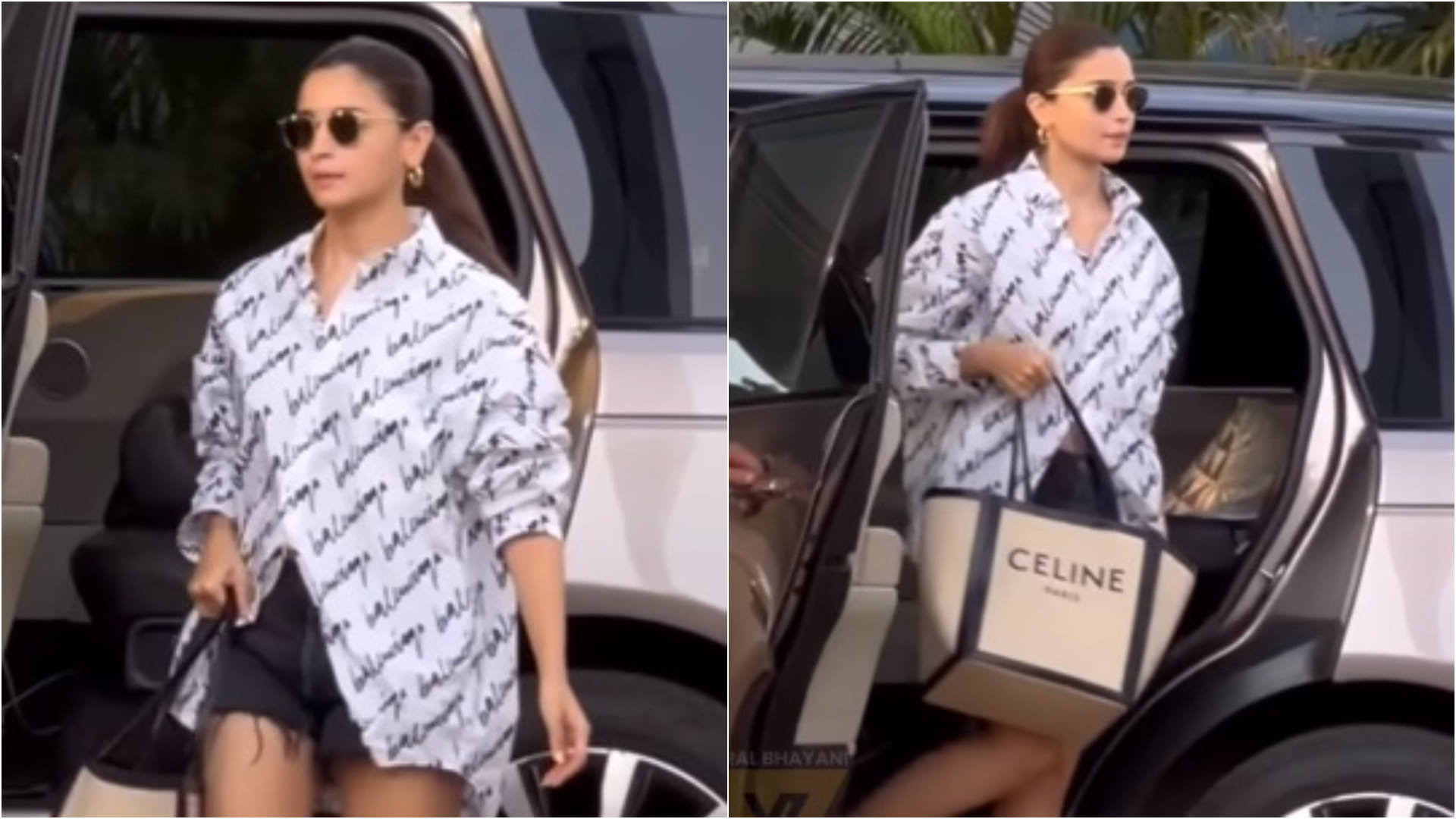 alia bhatt newlywed glam look in white oversized shirt with black shorts