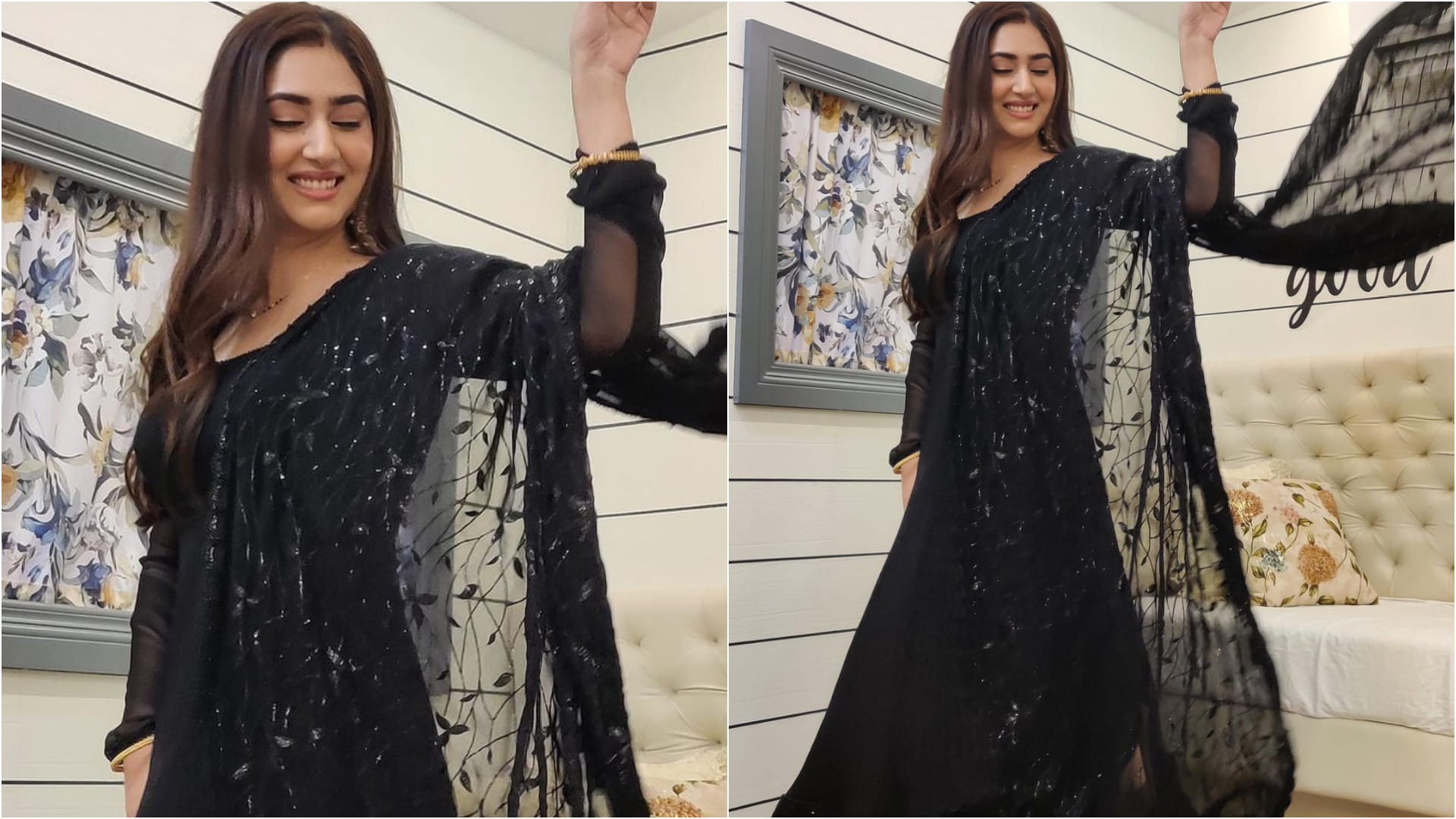 disha parmar look beautiful in black anarkali kurta
