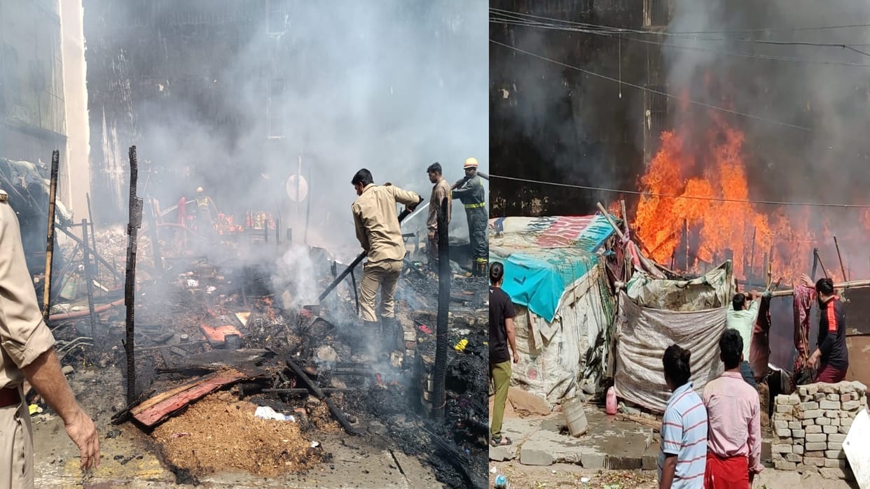 Ghaziabad Indirapuram shanties catches fire situated in vacant plot at gyan khand fire tenders doused fire on time
