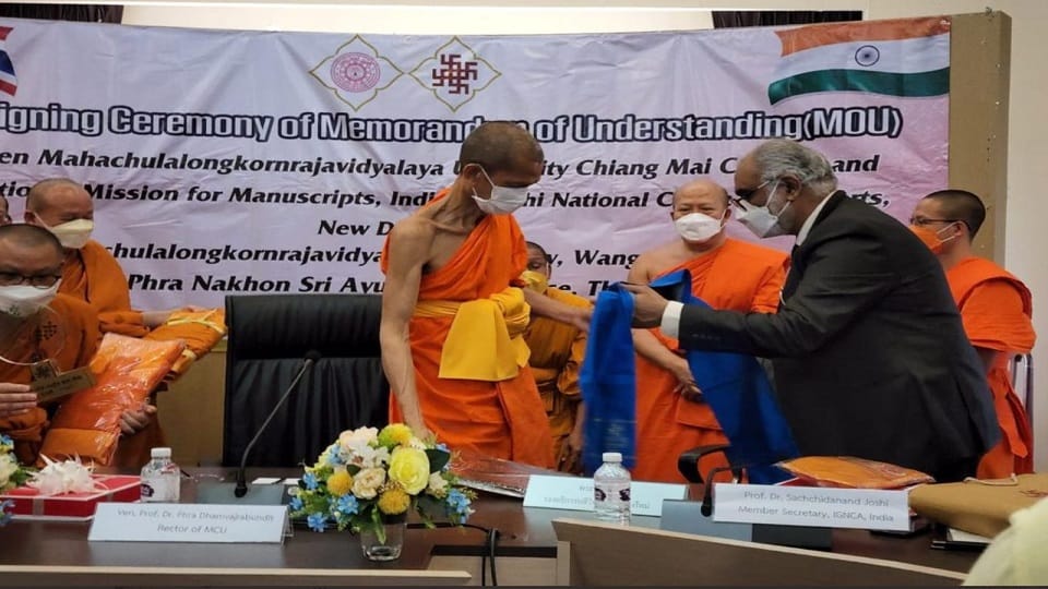 India-Thailand relations: Agreement on the protection of ancient Buddhist literature inscribed on palm leaves