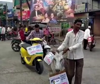 Ola Scooter Tied to Donkey