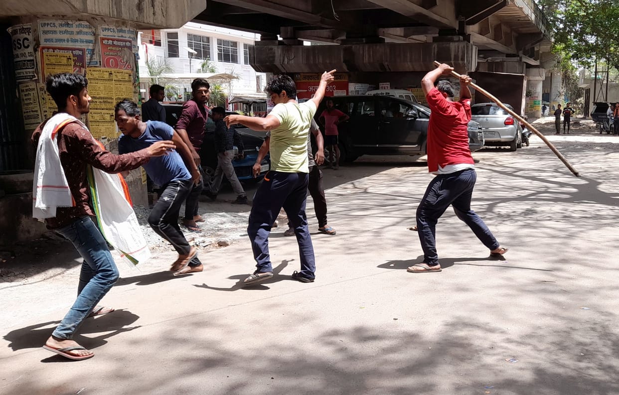 Two groups clashed near the police office