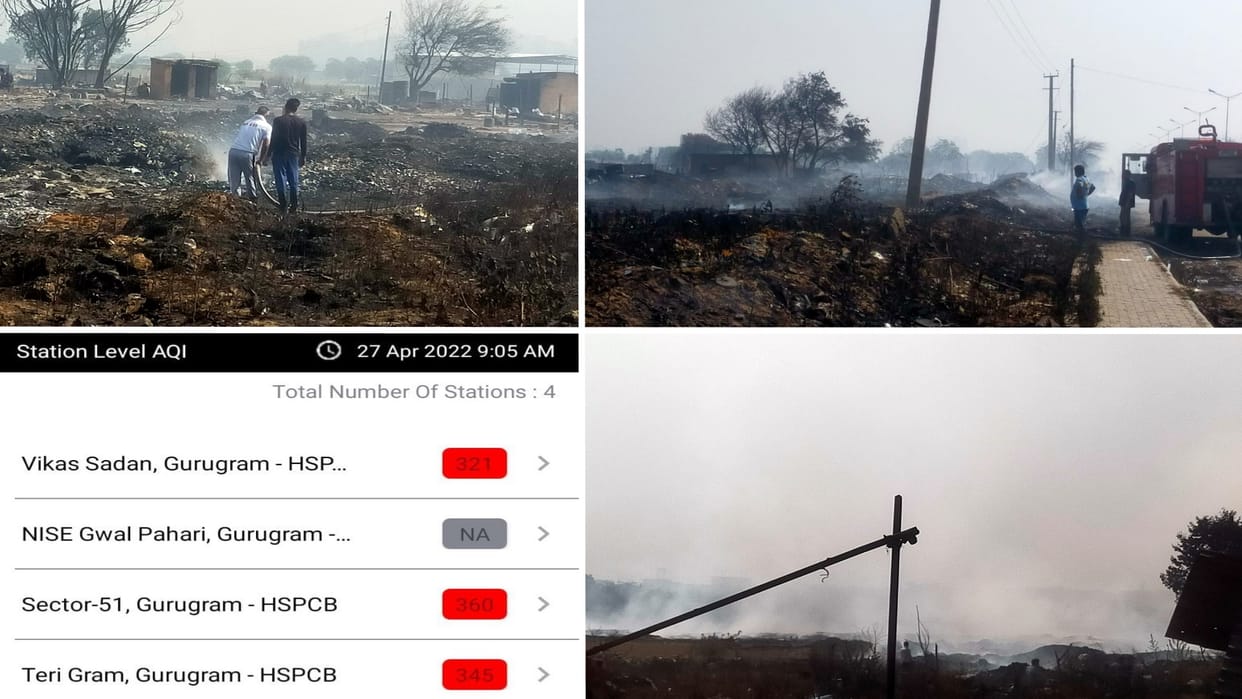 Gurugram Manesar fire in scrap still burning after 36 hours many fire brigades on spot pollution level also increase