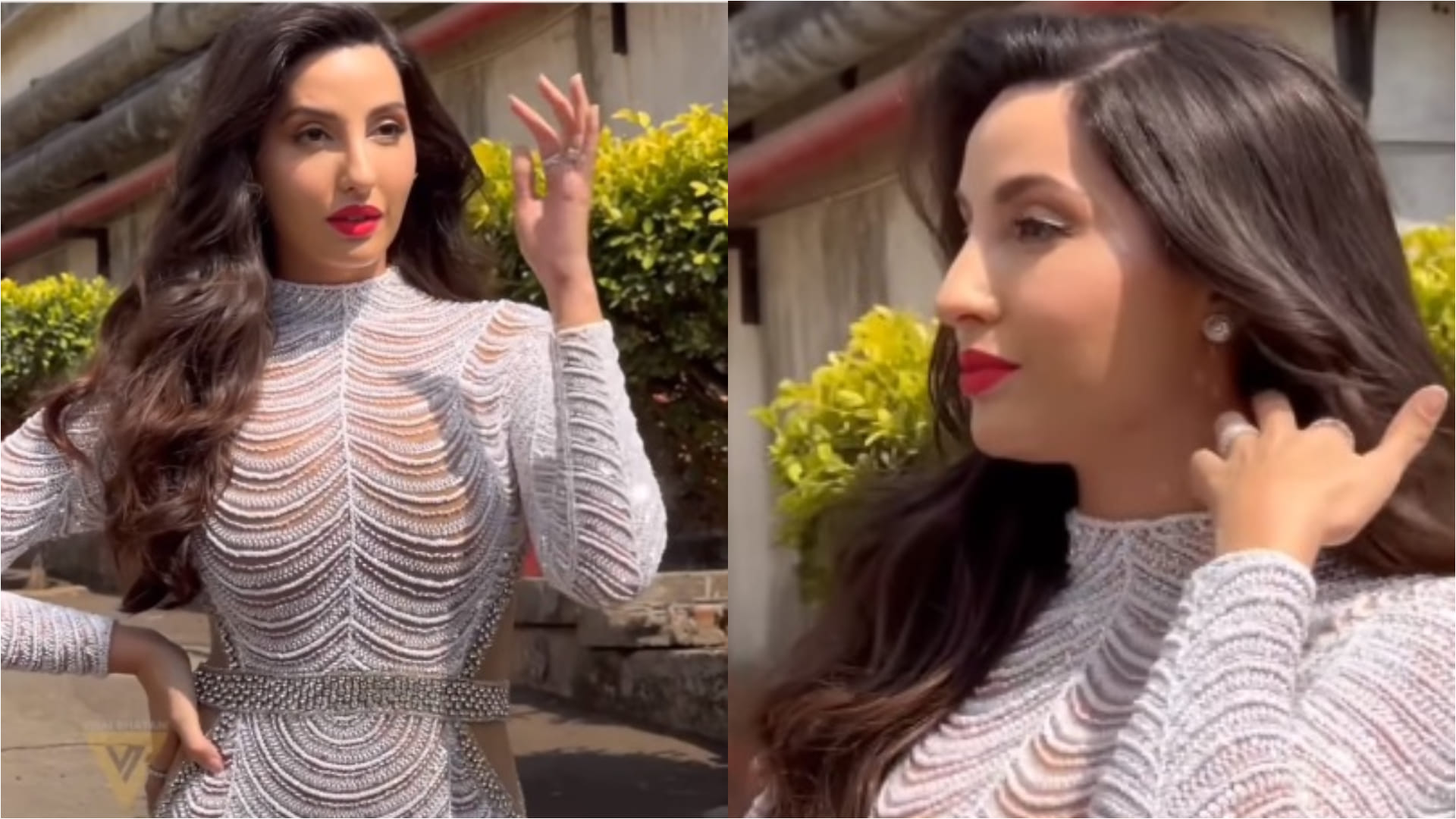 nora fatehi' looks mermaid in white high neck gown for dance deewane junior set