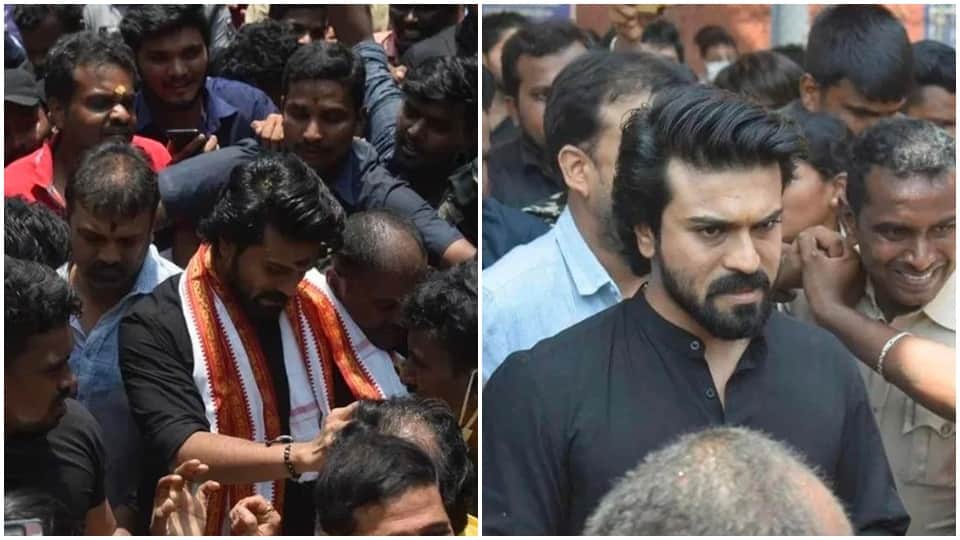 south superstar ram charan reached for temple darshan fans came out on the streets to see him