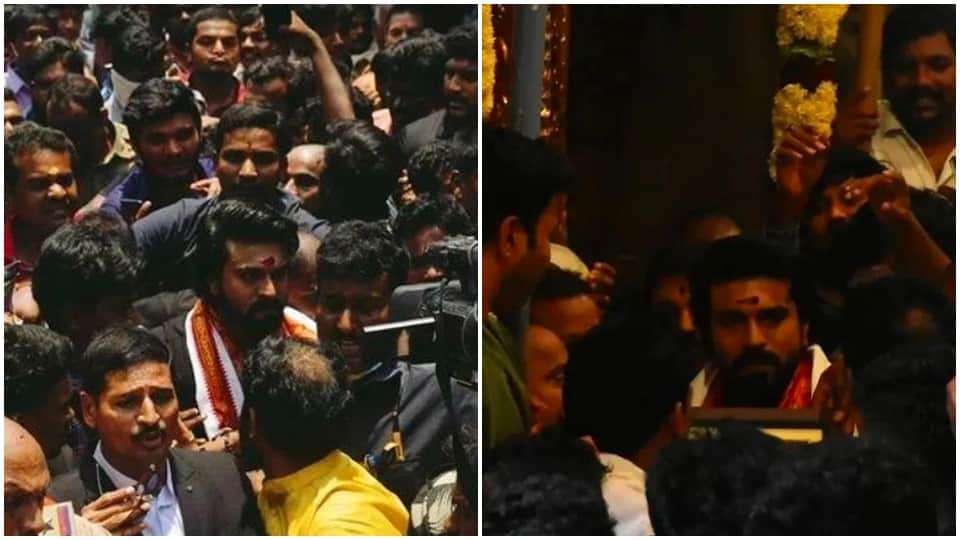 south superstar ram charan reached for temple darshan fans came out on the streets to see him