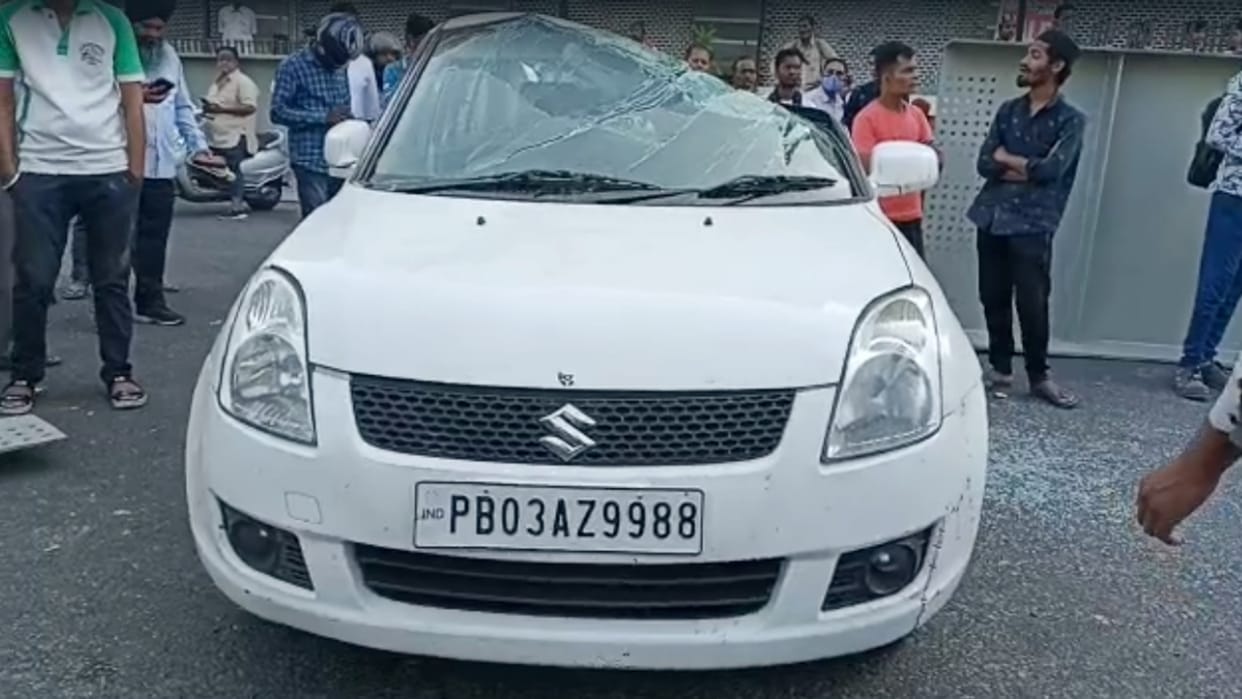 Crane overturned on car in Ajmer during Accident during elevated construction work