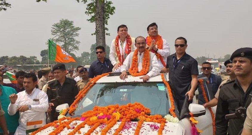 Road Show of CM Dhami in Banbasa