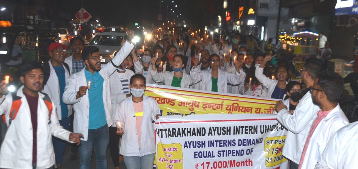 Ayurvedic trainee doctors took out candle march