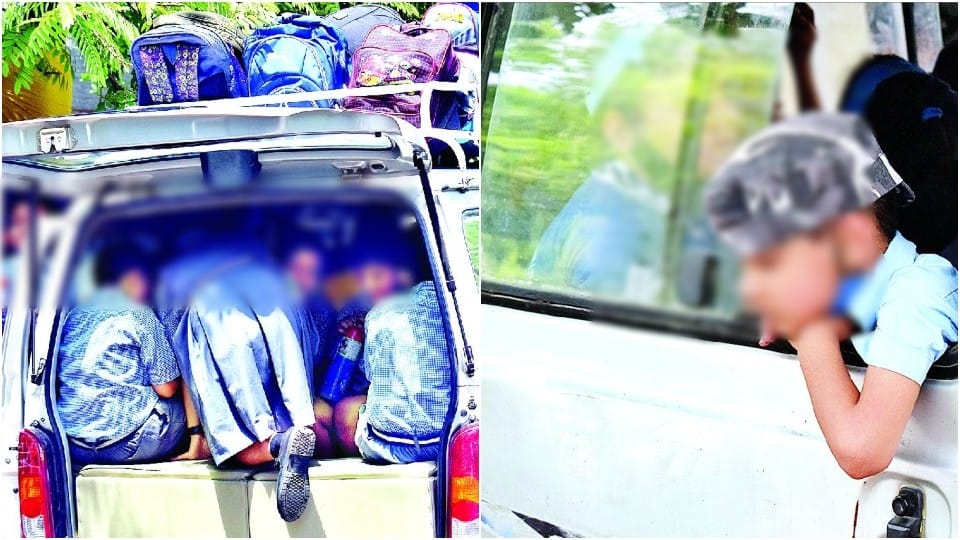 unfit school vehicles carrying children to school in Agra