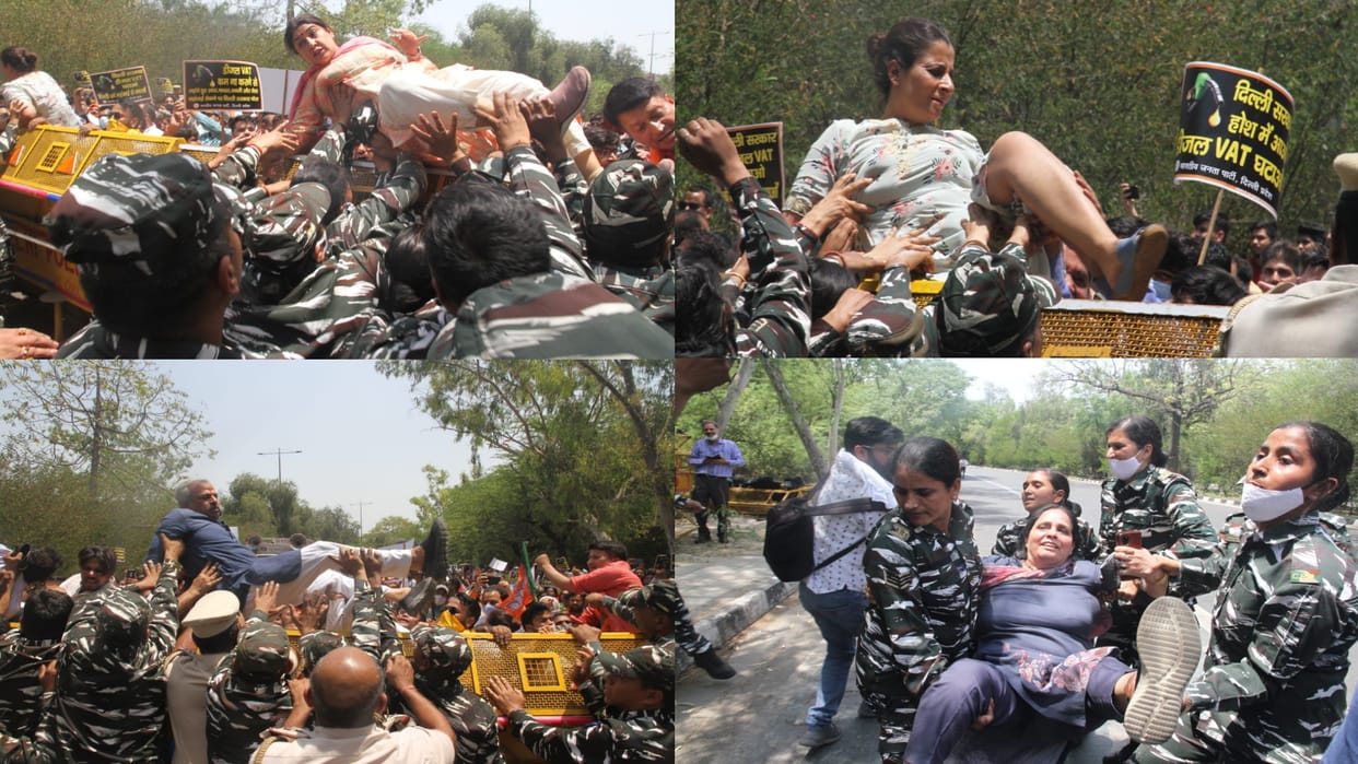 Delhi BJP protest against kejriwal government to decrease VAT on diesel