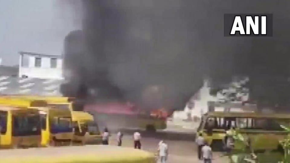 Fire in private school bus in Jammu kashmir