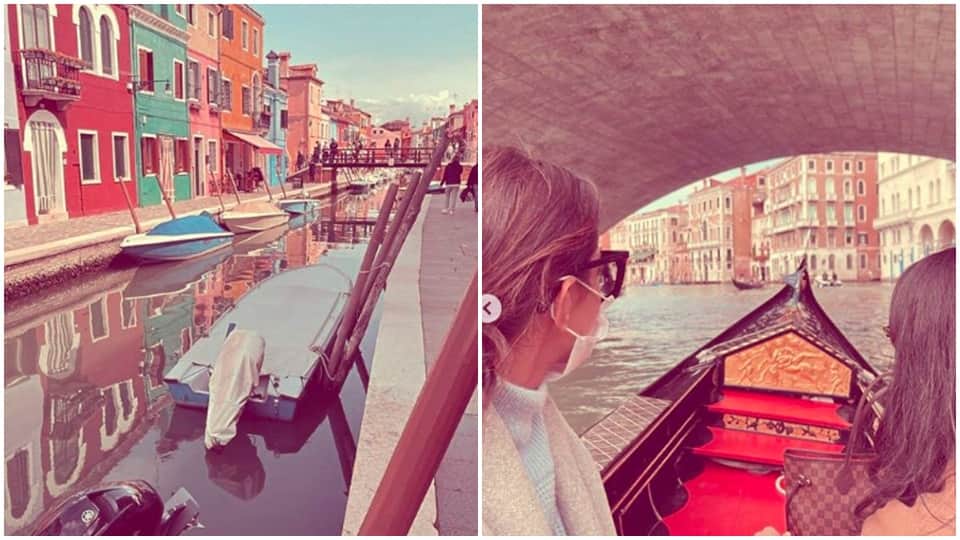 deepika padukone visited venice evening  with sister aneesha and mother